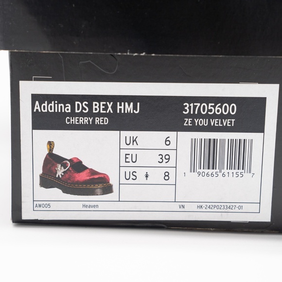 size 39EU 8 US Marc Jacobs Dr Martens Heaven Cherry Red Velvet Addina Mary Jane - Picture 11 of 11